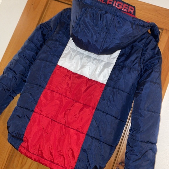 Tommy Hilfiger Winter Puffer Jacket Fleece Lined removable Hood Navy Blue 10/12 - Picture 7 of 15